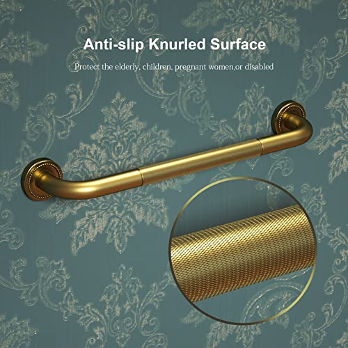 20 Inch Anti Slip Bronze Shower Grab Bar Polished Gold,ZUEXT Antique Brass Bathroom Grab Bar, Knurled Bathroom Balance Bar, Safety Hand Rail Support Handicap Elderly Injury Senior Assist Bath Handle