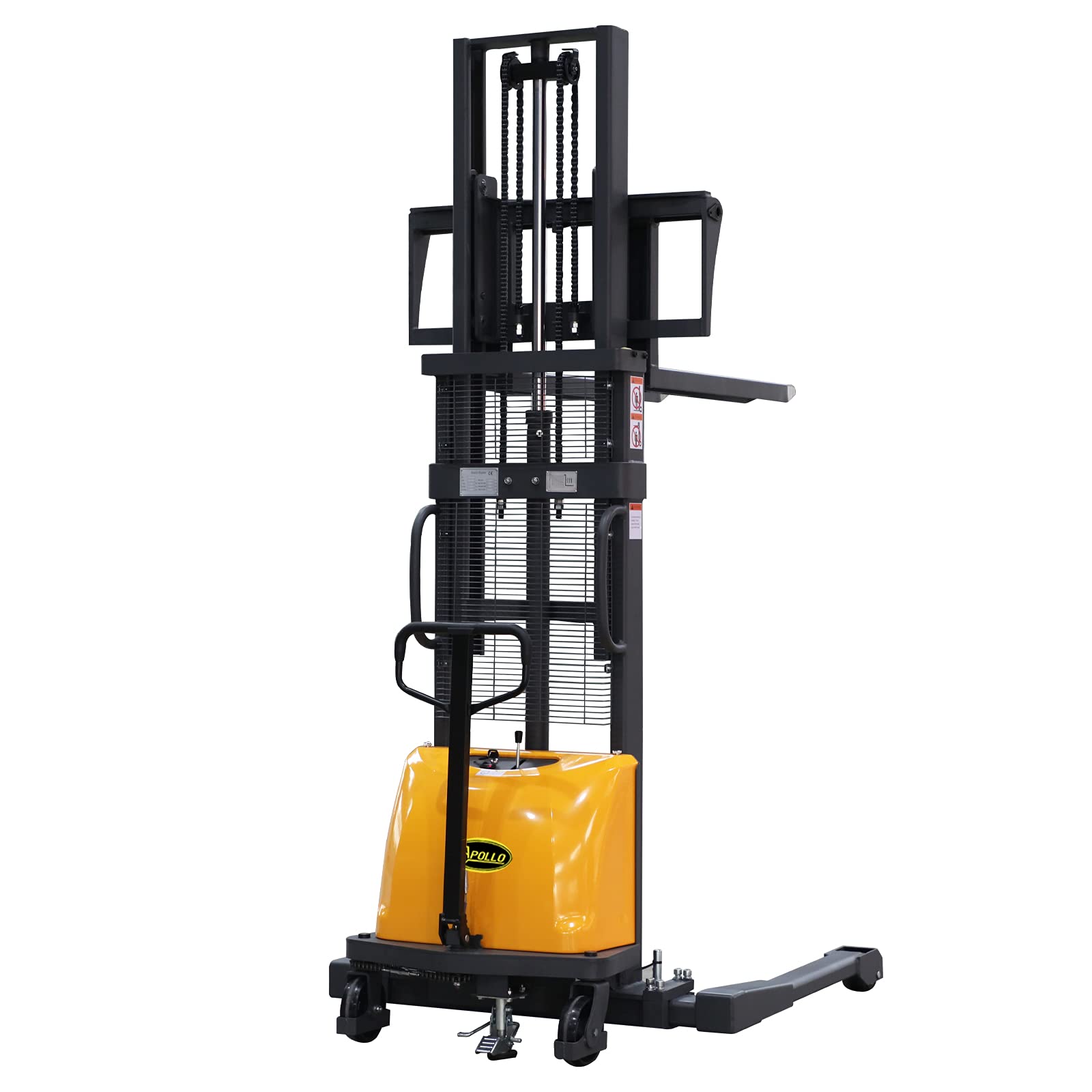 APOLLO Semi Electric Pallet Forklift Economy Hand Pallet Stacker Lift Jack with Straddle Legs 3300lbs Capactiy 118" Lifting Height