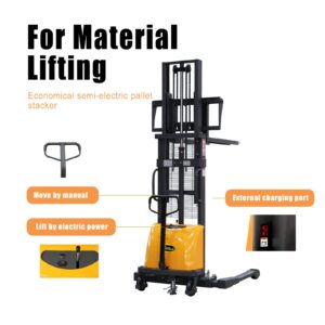 APOLLO Semi Electric Pallet Forklift Economy Hand Pallet Stacker Lift Jack with Straddle Legs 3300lbs Capactiy 118" Lifting Height