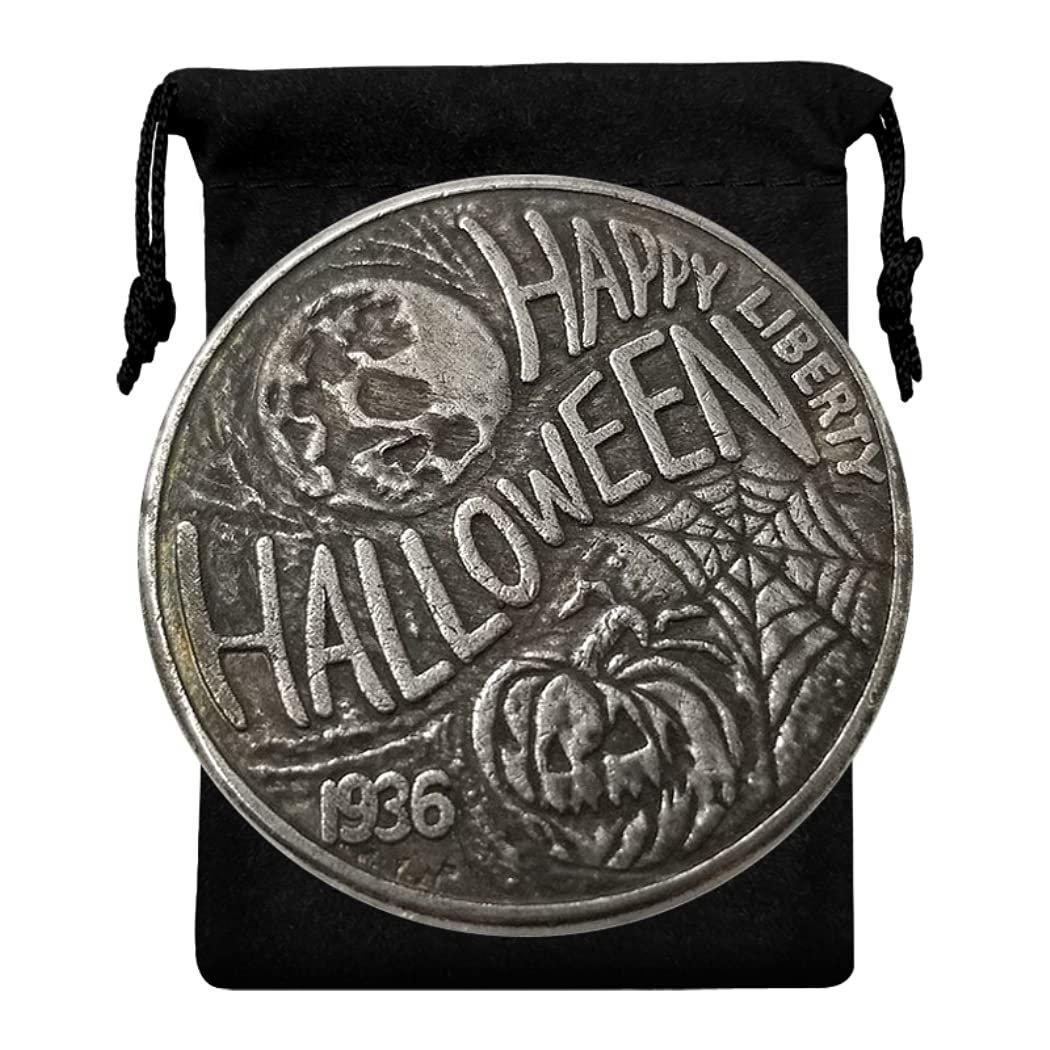 Kocreat Copy 1936 U.S Hobo Coin - Halloween Pumpkin & Bull Silver Plated Replica Morgan Dollar Souvenir Coin Challenge Coin Lucky Coin