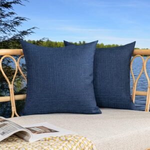kevin textile pack of 2 decorative outdoor waterproof throw pillow covers checkered pillowcases classic cushion cases for patio couch bench 16 x 16 inch blue