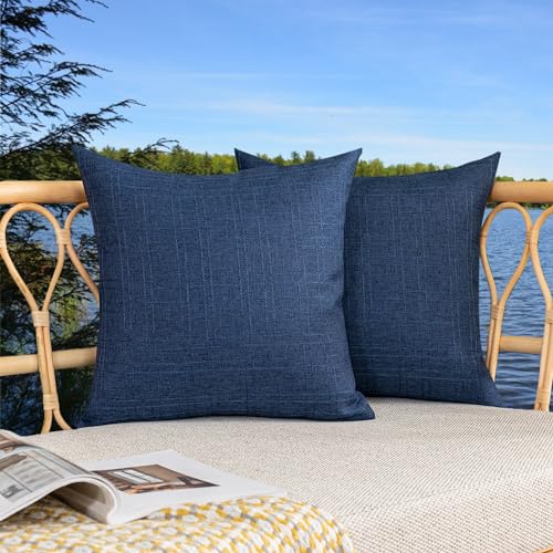 Kevin Textile Pack of 2 Decorative Outdoor Waterproof Throw Pillow Covers Checkered Pillowcases Classic Cushion Cases for Patio Couch Bench 16 x 16 Inch Blue