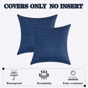Kevin Textile Pack of 2 Decorative Outdoor Waterproof Throw Pillow Covers Checkered Pillowcases Classic Cushion Cases for Patio Couch Bench 16 x 16 Inch Blue