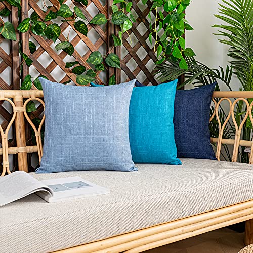 Kevin Textile Pack of 2 Decorative Outdoor Waterproof Throw Pillow Covers Checkered Pillowcases Classic Cushion Cases for Patio Couch Bench 16 x 16 Inch Blue