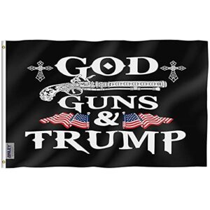 anley fly breeze 3x5 foot god guns and trump flag - canvas header and double stitched - 2nd amendment trump flags polyester with brass grommets 3 x 5 ft