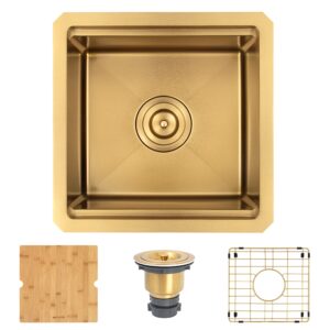 monsinta gold bar sink, undermount bar sink, 15" x 15" small single bowl bar sink, rv sink, 16 gauge stainless steel kitchen sink with sink protector, cutting board and sink drain assembly