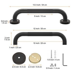 2 Pack 12 Inch Anti Slip Bronze Shower Grab Bar Oil Rubbed Black, ZUEXT Antique Brass Bathroom Grab Bar, Knurled Bath Balance Bar, Safety Handrail Support, Handicap Elderly Senior Assist Bath Handle