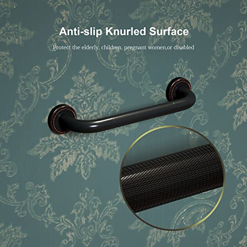 2 Pack 12 Inch Anti Slip Bronze Shower Grab Bar Oil Rubbed Black, ZUEXT Antique Brass Bathroom Grab Bar, Knurled Bath Balance Bar, Safety Handrail Support, Handicap Elderly Senior Assist Bath Handle