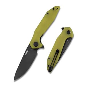 kubey nova ku117c edc pocket knife, outdoor hunting camping folding knife with 3.62 inch d2 blade and solid g10 handles, secure reversible clip for men and women