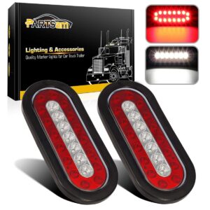 Partsam 2Pcs Steel Trailer Lights Boxes Housing Kit w/6 Inch Oval LED Stop Turn Tail Lights with Backup/Reverse Lights HARDWIRED