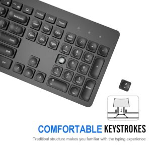 Arteck 2.4G Wireless Keyboard Ultra Slim Full Size Keyboard with Numeric Keypad and Media Hotkey for Computer/Desktop/PC/Laptop/Surface/Smart TV and Windows 11/10/ 8/7