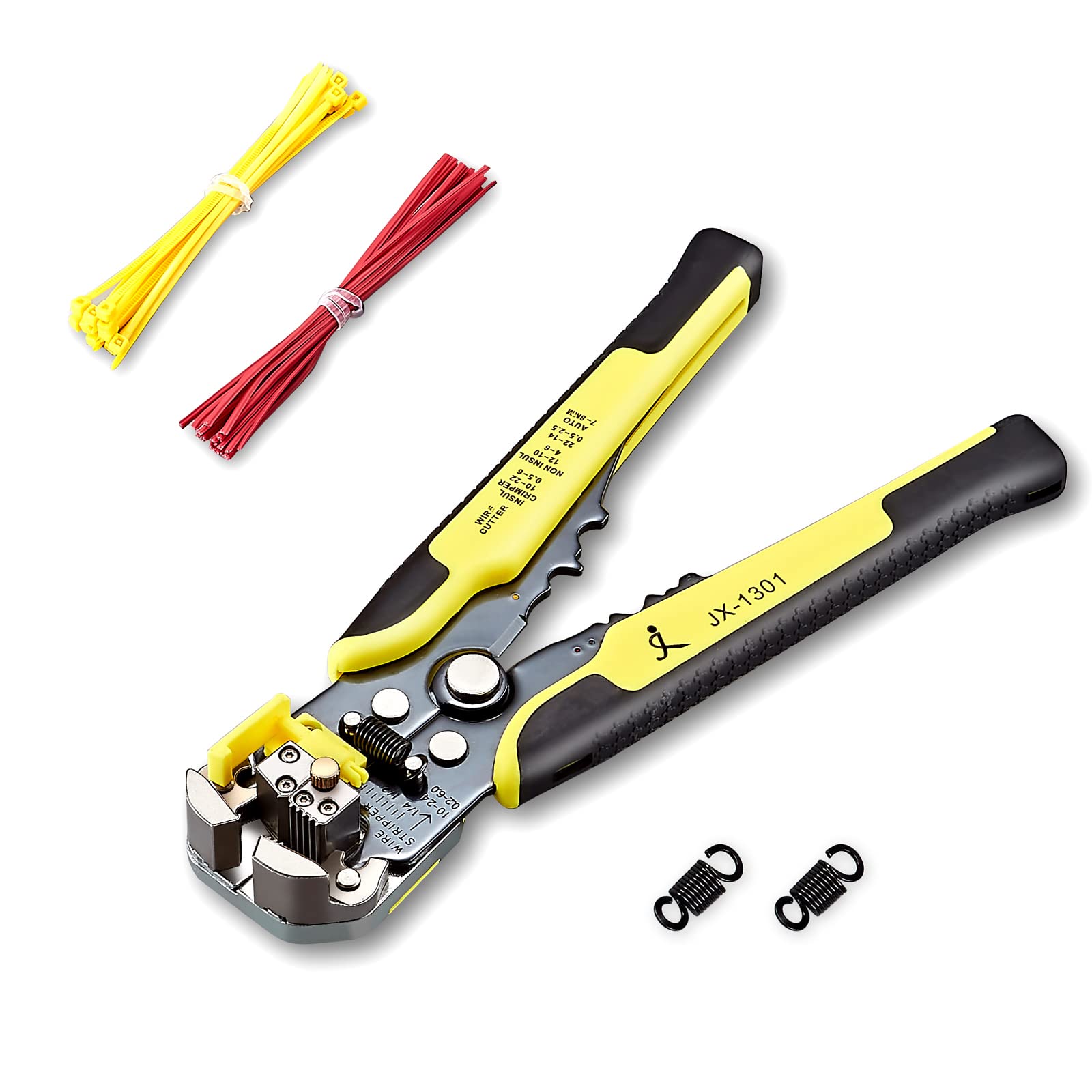 PARON Automatic Wire Stripper Tool with 2pcs Replaceable Springs, 8 Inch Wire Cutter Stripper Self Adjusting with Cable Zip Ties, Wire Stripping pliers 10-24 AWG with Cutting and Crimping