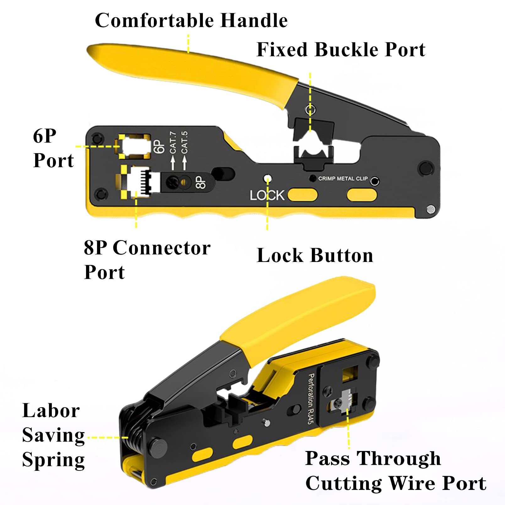 Gaobige rj45 Crimp Tool Kit, Pass Through Cat7 Cat6A Cat6 Cat5e Cat5 rj45 Crimping Tool with 10PCS Cat7 Shielded Connectors 10PCS Covers 20PCS Cat6 Pass Through Connectors 20PCS Covers Network Tester