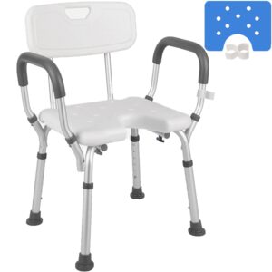 DECTRII Shower Chair with Back and Arms, 300 LBS Heavy Duty Shower Bath Seat for Handicap, Padded Bathtub Chair with Handles Shower Cutout Seat for Disabled, Seniors & Elderly