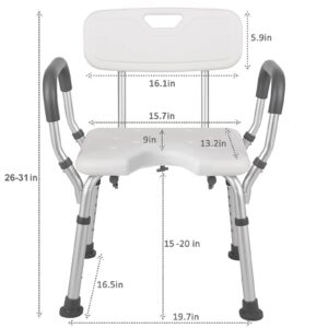 DECTRII Shower Chair with Back and Arms, 300 LBS Heavy Duty Shower Bath Seat for Handicap, Padded Bathtub Chair with Handles Shower Cutout Seat for Disabled, Seniors & Elderly