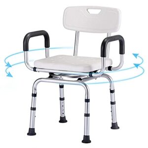 payrfv pivoting swivel shower chair for elderly seniors, 360° bathtub seat with arms and back bath stool aid with swivel seat, adjustable height shower bench, bathroom bath chair for inside shower
