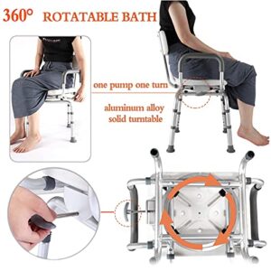 PAYRFV Pivoting Swivel Shower Chair for Elderly Seniors, 360° Bathtub Seat with Arms and Back Bath Stool Aid with Swivel Seat, Adjustable Height Shower Bench, Bathroom Bath Chair for Inside Shower