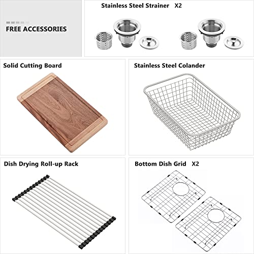 33 Undermount Kitchen Sink Double Bowl -VASOYO 33x19 Undermount Stainless Steel Kitchen Sink 16 Gauge Deep 50/50 Undermount Double Bowl Kitchen Sink with Cutting Board