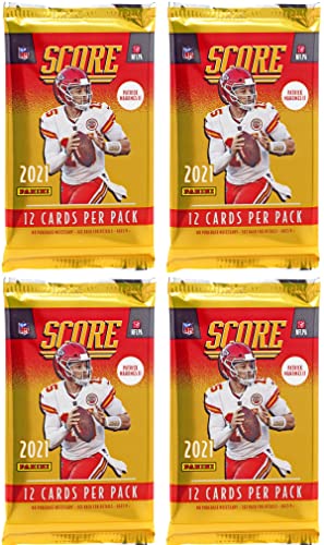 2021 Score NFL Football Collection of FOUR (4) Factory Sealed Packs with 48 Cards! Loaded with ROOKIES & INSERTS! Look RC & AUTOS of Trevor Lawrence, Justin Fields, Zach Wilson & Many More!