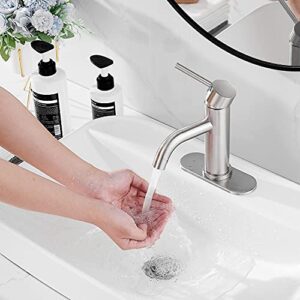 Brushed Nickel Bathroom Faucet GGStudy Single Handle One Hole Bathroom Sink Faucet Matching Pop Up Drain with Overflow Bathroom Vantity Faucet