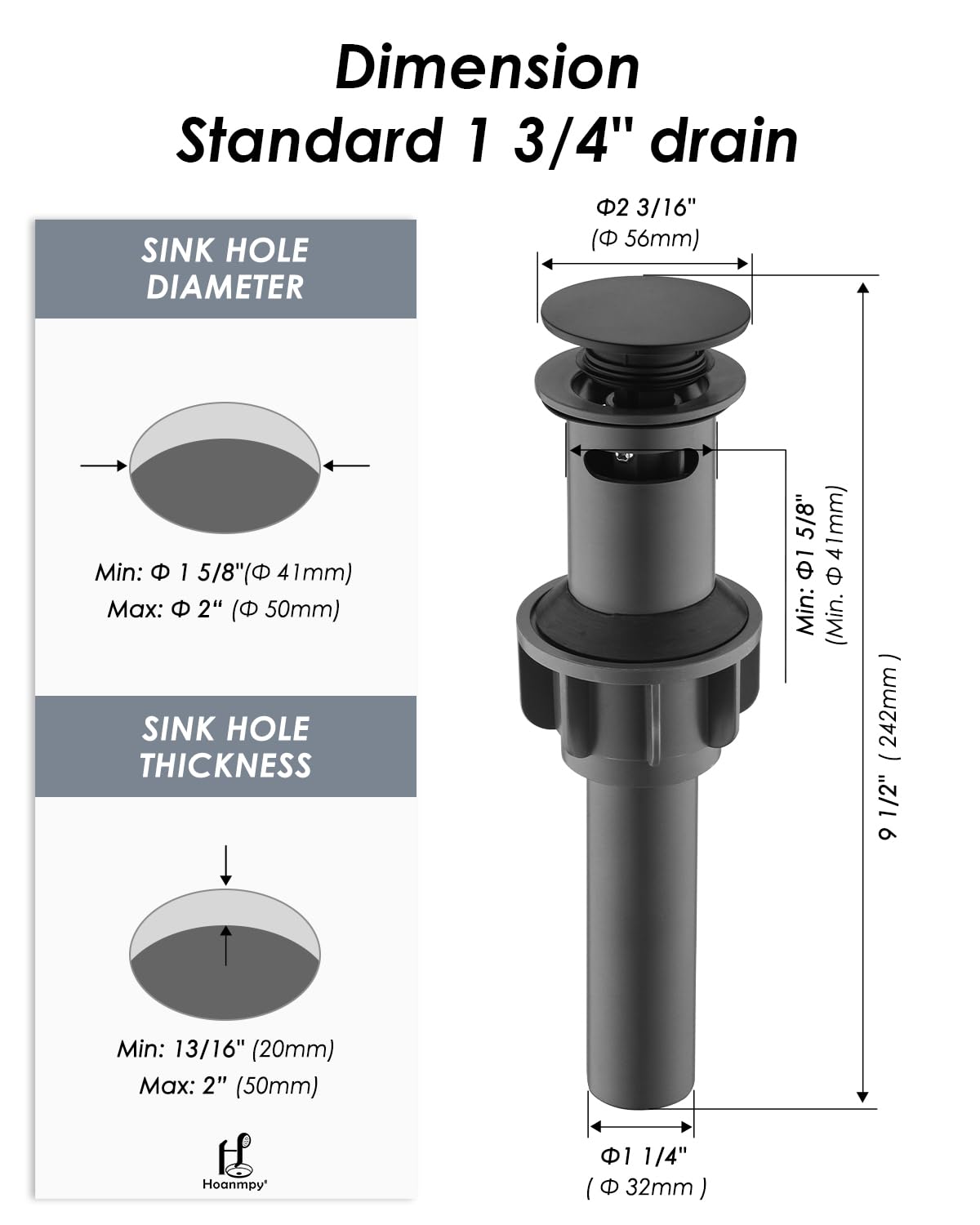 Matte Black ABS Pop Up Sink Drain with Overflow for Bathroom Vessel Sink Lavatory Vanity Bathroom Sink Drains-Easy Installation- Leakage Proofing, Amatte Black