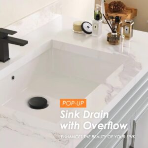 Matte Black ABS Pop Up Sink Drain with Overflow for Bathroom Vessel Sink Lavatory Vanity Bathroom Sink Drains-Easy Installation- Leakage Proofing, Amatte Black