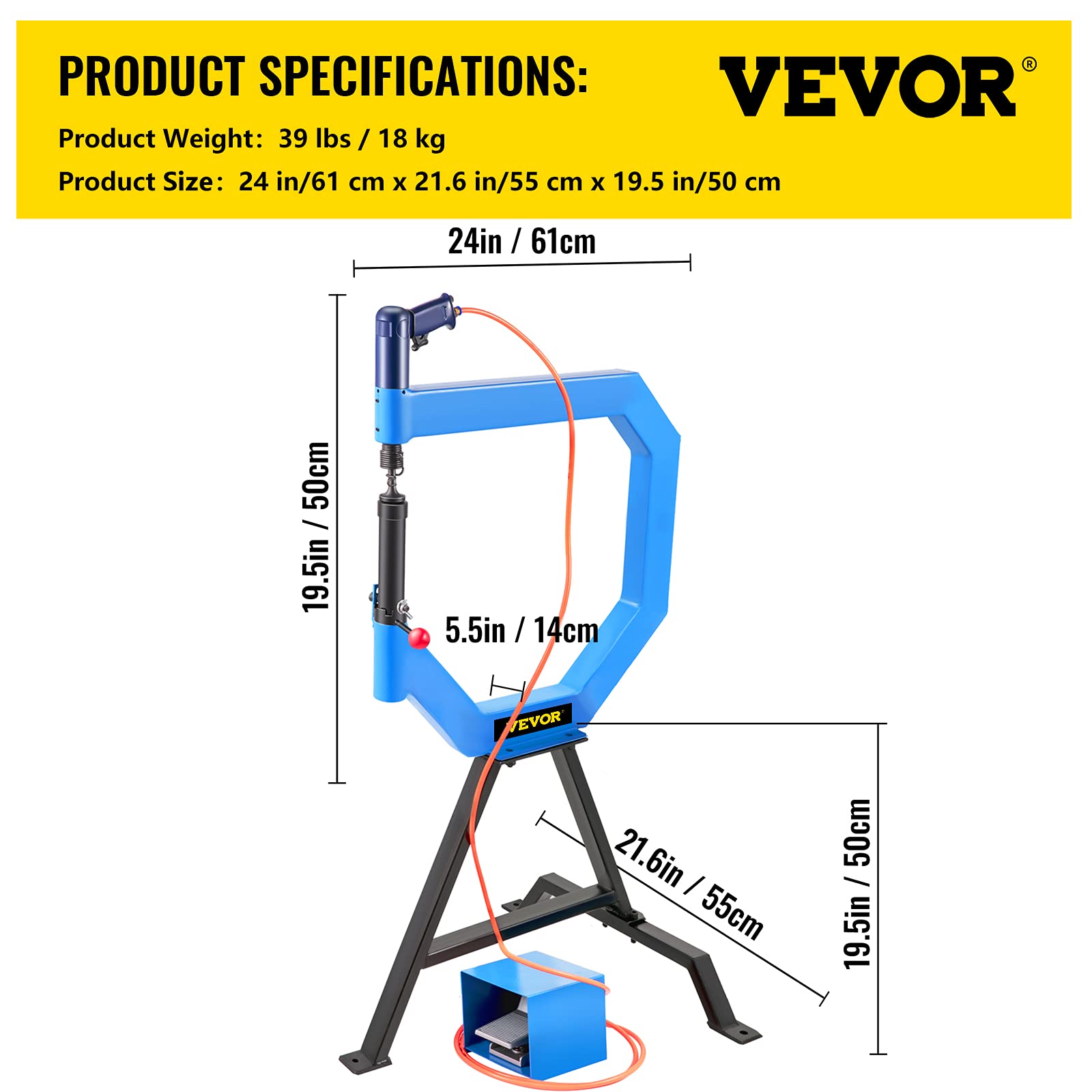 VEVOR Pneumatic Planishing Hammer, 19.63" Throat Power Hammer Blacksmithing, Planishing Hammer w/Foot Pedal & Steel Stand, 50-100PSI Air Planishing Hammer, English Wheel for Industrial Metal Shaping