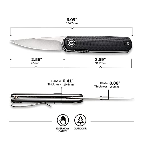 CIVIVI Lumi Small Pocket Knife with 2.56" 14C28N Blade, Lightweight Justin Lundquist designed Folding Knife for EDC C20024-3 (Black)