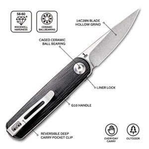 CIVIVI Lumi Small Pocket Knife with 2.56" 14C28N Blade, Lightweight Justin Lundquist designed Folding Knife for EDC C20024-3 (Black)