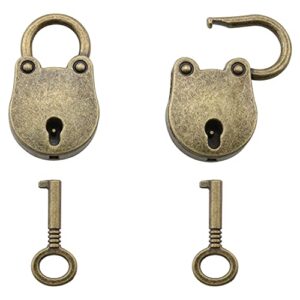 jianling 2 sets mini antique bronze locks and keys, retro vintage small metal padlock archaize style lock mini lock with key (1 lock + 1 key)