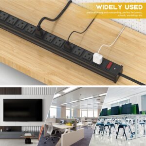 XBA 10 Ft Long Heavy Duty Power Strip with 24 Outlets Wall Mountable Power Strips with Long Extension Cord Power Strip with Multiple Flat Plugs for Home Office ETL Certified, Black