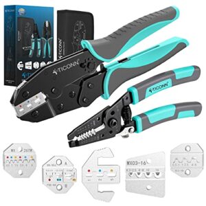 ticonn crimping tool for heat shrink connectors - ratcheting wire crimper - crimping pliers - ratchet terminal crimper - wire crimp tool (combo kit)