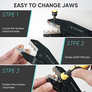 TICONN Crimping Tool for Heat Shrink Connectors - Ratcheting Wire Crimper - Crimping Pliers - Ratchet Terminal Crimper - Wire Crimp Tool (Combo Kit)