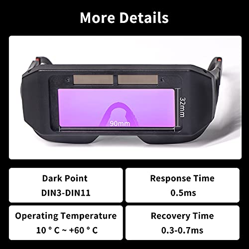 T TOVIA LCD Welder Glasses Safety Protective Solar Powered Auto Darkening Welding Goggles with Adjustable Shade, 2 Sensors Welder Glasses for TIG MIG MMA Plasma