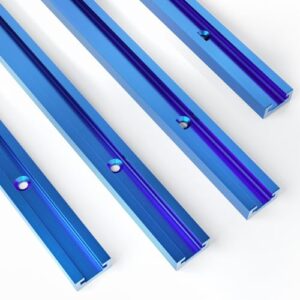 utool 36 inch double cut profile universal t track with predrilled mounting holes and screws for wood, sandblast anodized aluminum extrusion t rail track for woodworking, 4pack (sapphire blue)