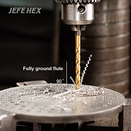 JEFE HEX 3/8" Inch Hex Shank with Titanium Coating Twist Drill Bits, 135 Degree Easy Cut Split Point Drill Bits (Pack of 6)