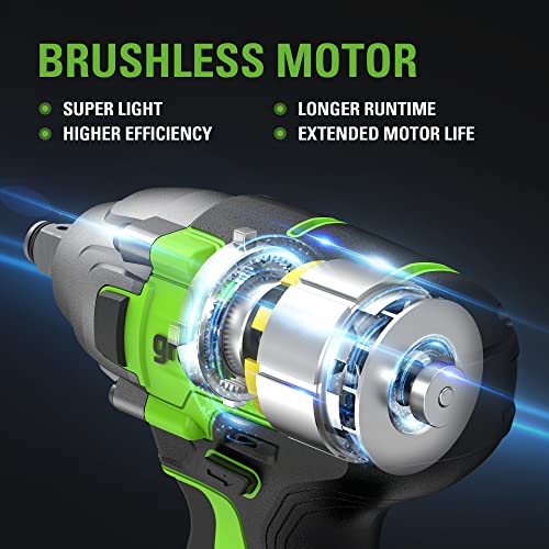 Greenworks 24V Brushless 1/2" Cordless Impact Wrench (3 Speed / 300 ft.-lbs. / LED Light), 4.0Ah Battery and Compact Charger Included