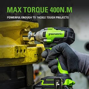 Greenworks 24V Brushless 1/2" Cordless Impact Wrench (3 Speed / 300 ft.-lbs. / LED Light), 4.0Ah Battery and Compact Charger Included