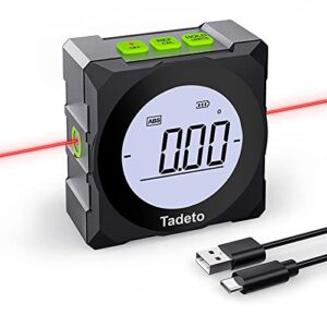 digital angle finder, tadeto digital level inclinometer protractor laser level 3 in 1 magnetic ip54 waterproof angle gauge with large lcd screen backlight type-c fast charging