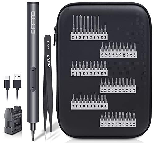 EFFTO Mini Electric Precision Screwdriver Set, 350mAh Lithium Battery Rechargeable Screwdriver Set, with 60 Precision Bits, Electronics Screwdriver Repair Tool Kit Magnetic Screwdriver Set