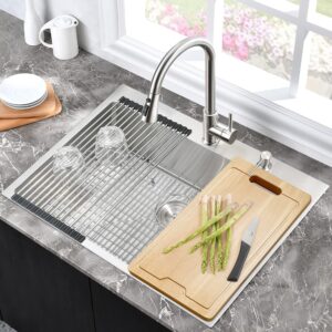 25 Drop In Kitchen Sink Stainless Steel-Hovheir 25x20 Drop In Topmount Sink 16 Gauge Stainless Steel Kitchen Sink Handmade Single Bowl Deep Kitchen Sink Outdoor Kitchen Sink with Cutting Board