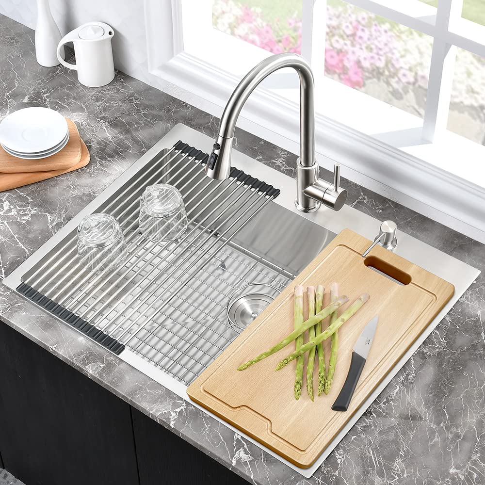 25 Drop In Kitchen Sink Stainless Steel-Hovheir 25x20 Drop In Topmount Sink 16 Gauge Stainless Steel Kitchen Sink Handmade Single Bowl Deep Kitchen Sink Outdoor Kitchen Sink with Cutting Board