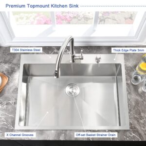 25 Drop In Kitchen Sink Stainless Steel-Hovheir 25x20 Drop In Topmount Sink 16 Gauge Stainless Steel Kitchen Sink Handmade Single Bowl Deep Kitchen Sink Outdoor Kitchen Sink with Cutting Board