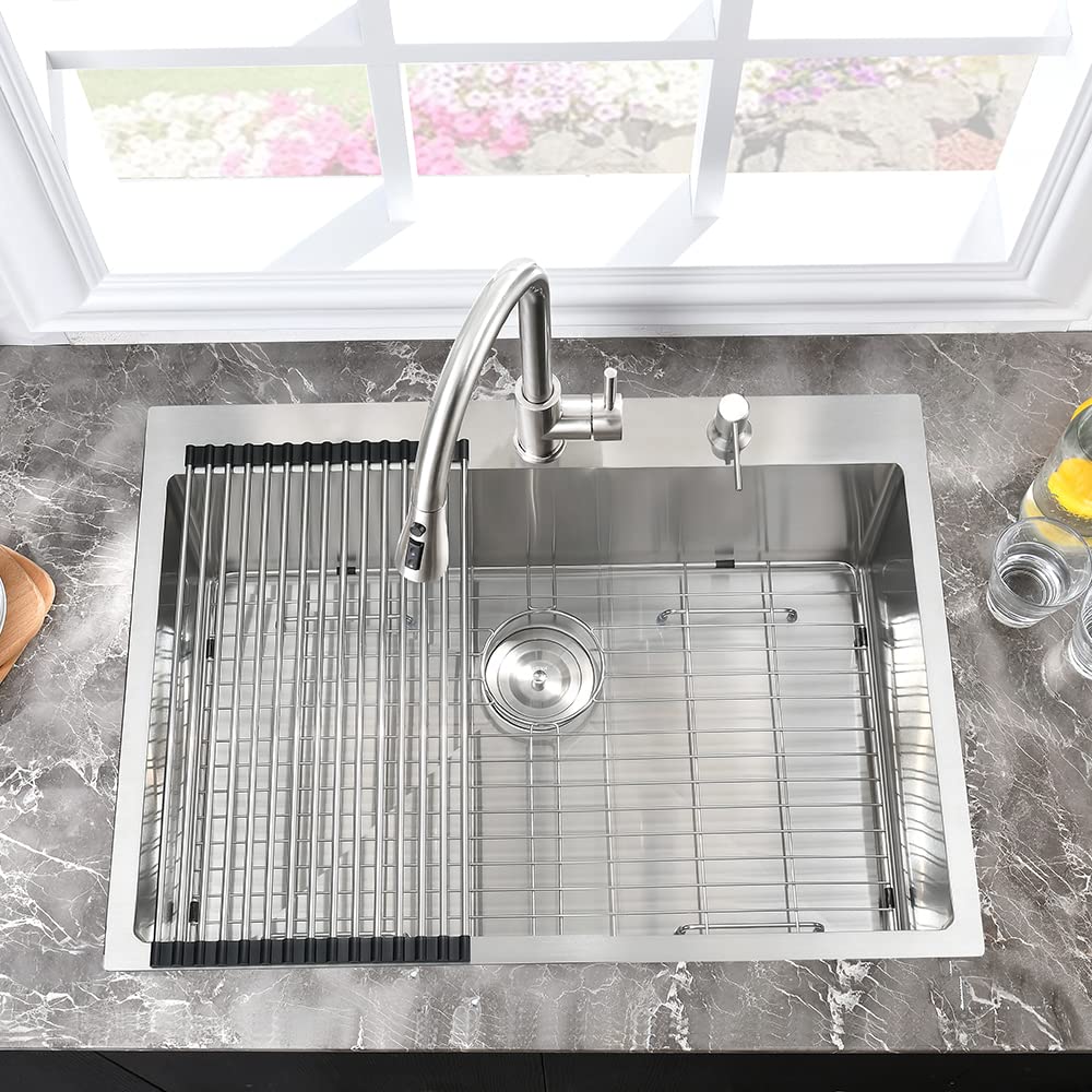 25 Drop In Kitchen Sink Stainless Steel-Hovheir 25x20 Drop In Topmount Sink 16 Gauge Stainless Steel Kitchen Sink Handmade Single Bowl Deep Kitchen Sink Outdoor Kitchen Sink with Cutting Board