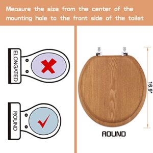 Wood Toilet Seat Round with Zinc Alloy Metal Hinges, Wooden Toilet Seat for American Standard Size Toilet Seats, Easy to Install, Wood