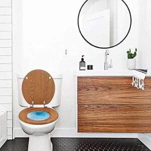 Wood Toilet Seat Round with Zinc Alloy Metal Hinges, Wooden Toilet Seat for American Standard Size Toilet Seats, Easy to Install, Wood