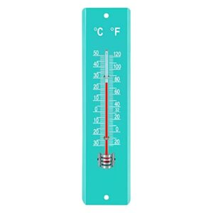 gardtech vertical thermometer, indoor outdoor steel temperature gauge meter, digital temperature monitor with double scale, for patio, garden or nursery area - 7.8 inch (green)
