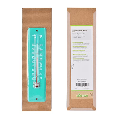 Gardtech Vertical Thermometer, Indoor Outdoor Steel Temperature Gauge Meter, Digital Temperature Monitor with Double Scale, for Patio, Garden or Nursery Area - 7.8 Inch (Green)