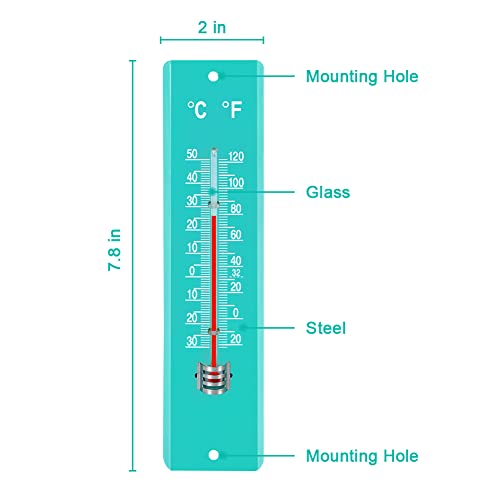 Gardtech Vertical Thermometer, Indoor Outdoor Steel Temperature Gauge Meter, Digital Temperature Monitor with Double Scale, for Patio, Garden or Nursery Area - 7.8 Inch (Green)