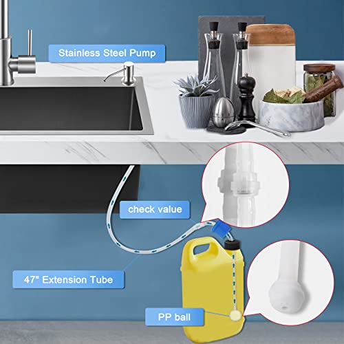 Dish Soap Dispenser for Kitchen Sink Built in Soap Dispenser Stainless Steel Soap Pump with 47" Extension Tube and 300ml Bottle Matte (Silver)